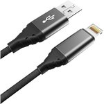 Дата-кабель CE-610 USB A- Lightning, 1м, 2.1А, текстиль, черный CE-610B
