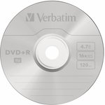 Носители информации DVD+R, 16x, Verbatim Azo Matt Silver, Cake/100, 43551
