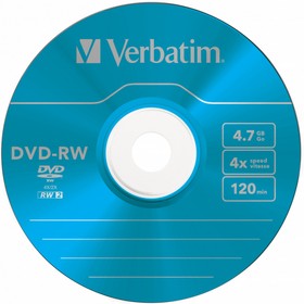 Фото 1/6 Оптический диск DVD-RW VERBATIM 4.7Гб 4x, 5шт., slim case, разноцветные [43563]