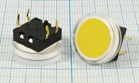 Переключатель кнопочный, 17x10, 12В, 0.05А, OFF-(ON), желтый/пр, контакты 4P, M2012