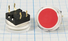 Переключатель кнопочный, 17x10, 12В, 0.05А, OFF-(ON), красный/пр, контакты 4P, M2011