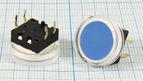 Переключатель кнопочный, 17x10, 12В, 0.05А, OFF-(ON), синий/пр, контакты 4P, M2017