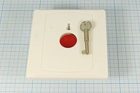 Фото 1/3 Переключатель кнопочный Ключ, 220В, 0.3А, ON-ON, белый/красный, контакты 3Cвинт, RC01W