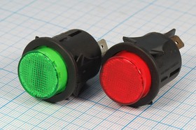 Фото 1/4 Выключатель кнопочный с фиксацией красный с подсветкой, OFF-ON; №2061 R ПКн\ 12\ 3\SPST\d23\чер\ ILкр\\4T\PBS-06L\