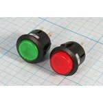Двухполюсная кнопка с фиксацией DPST, 2xOFF-ON, зелёная с подсветкой, 12В/10А ...