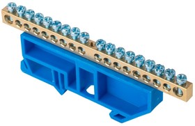 Фото 1/4 Шина "0" N (6х9мм) 18 отверстий латунь синий изолятор на DIN-рейку EKF PROxima