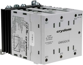 Фото 1/4 GNR25DCR, Sensata Crydom GNR Series Solid State Relay, 25 A rms Load, Panel Mount, 600 V rms Load, 32 V dc Control
