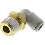 KQ2L06-01AP, KQ2 Series Elbow Threaded Adaptor, R 1/8 Male to Push In 6 mm ...