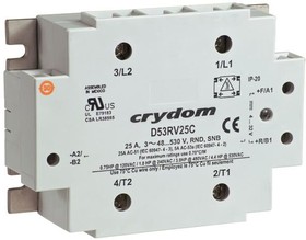 D53RV50C, Reversing Solid State Relay - 3 Phase Motor - 4-32 VDC Control Voltage Range - 50 A Maximum Load Current - 48-530 ...