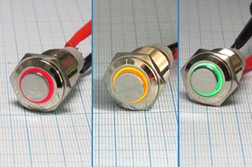 Фото 1/4 Переключатель кнопочный, d16, 220В, 3.0А, ON-(ON), металлический/ILзеленый, контакты 5C, LA19JSH-E