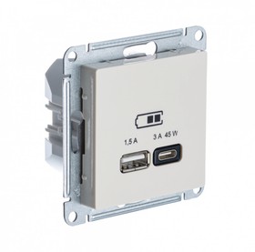Фото 1/4 Systeme Electric AtlasDesign Беж USB Розетка A + тип-C 45W высокоскор.заряд. QC,PD, мех.