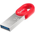 Флешка USB NETAC UM2 128ГБ, USB3.2, серебристый и красный [nt03um2n-128g-32re]