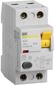 Фото 1/3 Выключатель дифференциального тока двухполюсный 40А 300мА тип AC ВД1-63 IEK