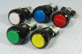 Фото 1/3 Переключатель кнопочный, d24, 220В, 5.0А, OFF-(ON), IL12Взеленый, контакты 5P, GMSI-7B-C