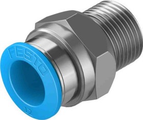 QS-3/8-12-20, Straight Threaded Adaptor, G 3/8 Male to Push In 12 mm, Threaded-to-Tube Connection Style, 130683