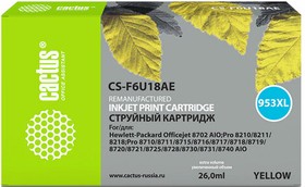 Фото 1/6 Картридж струйный CACTUS (CS-F6U18AE) для HP OfficeJet Pro 7740/8210/8218/8710/8715, желтый