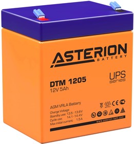 Asterion DTM 1205, Аккумуляторная батарея Asterion (Delta) DTM 1205 12В/5Ач, клемма F2 (90х70х101мм (107мм); 1,8кг; Срок службы 6лет)