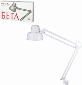 Фото 1/10 Настольная лампа светильник Бета на струбцине, цоколь Е27, белый