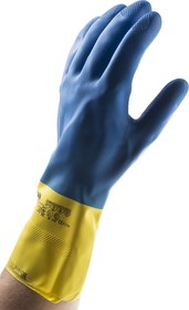 Фото 1/2 405399, 405 Duomix Blue Latex Chemical Resistant Work Gloves, Size 9.5, Large, Latex, Neoprene Coating