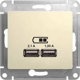 Фото 1/4 GLOSSA USB РОЗЕТКА A+A, 5В/2,1 А, 2х5В/1,05 А, механизм, БЕЖЕВЫЙ