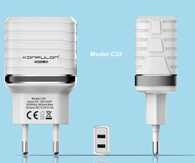 Фото 1/2 C32, Блок питания с двумя USB разъёмами, 5В,2.4А (адаптер), белый
