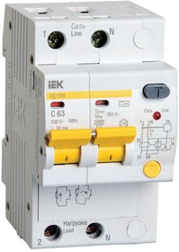 Выключатель автоматический дифференциального тока 2п C 63А 30мА тип A 4.5кА АД-12М IEK MAD12-2-063-C-030
