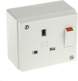 Фото 1/2 2959 WHI, White 1 Gang Plug Socket, 2 Poles, 13A, Type G - British, Indoor Use