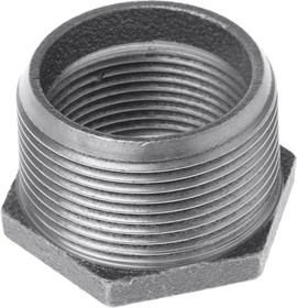 770241236, Galvanised Malleable Iron Fitting, Straight Reducer Bush, Male BSPT 1-1/2in to Female BSPP 1-1/4in