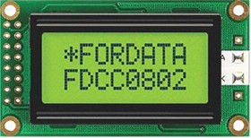 FC0802B00-FHYYBW-51SE FC Alphanumeric LCD Alphanumeric Display, Green, Yellow on Yellow-Green, 2 Rows by 8