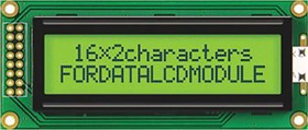 FC1602B01-FHYYBW-51SE FC Alphanumeric LCD Alphanumeric Display, Green, Yellow on Yellow-Green, 2 Rows by 16