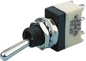 Фото 1/2 SF39S010000, Switch Toggle ON OFF ON SPDT Long Lever Solder Lug 5A 250VAC 30VDC Panel Mount with Threads