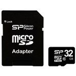 SP032GBSTH010V10SP, Карта памяти 32Gb MicroSD Silicon Power + SD адаптер ...