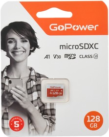 Карта памяти microSD GoPower 128GB Class10 UHS-I (U3) 100 МБ/сек V30 без адаптера