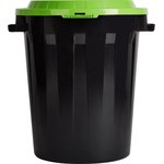 Бак для отходов 90л пластик черный, с зеленой крышкой, 932764
