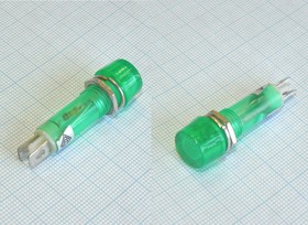 Лампа RWE-202G-1 (кругл) 220v, (зеленая), лампа неоновая 220В, контакты "под пайку"