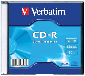 Диск CD-R VERBATIM, 700 Mb, 52х, Slim Case (1 штука)