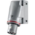 240.6397T, IP44 Red Wall Mount 3P + N + E Industrial Power Plug, Rated At 64A, 415 V
