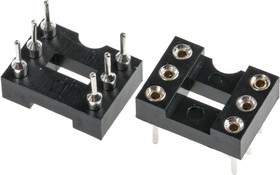 Фото 1/2 W30506TRC, 2.54mm Pitch Vertical 6 Way, Through Hole Turned Pin Open Frame IC Dip Socket, 5A