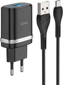 Фото 1/4 Зарядное устройство HOCO C12Q Smart 1xUSB, 3А, 18W, QC3.0, LED + USB кабель MicroUSB, 1м (черный)