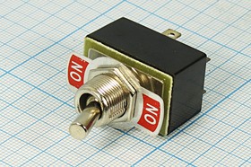 Фото 1/4 Рычажный переключатель (тумблер), 220В, 3А, переключение ON-ON, d12.2, металлический, контакты 6C, KN3-3