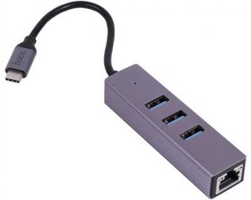 (6931474794543) переходник HOCO HB34 Easy link USB Gigabit Ethernet adapter(Type-C to USB3.0*3+RJ45), серый
