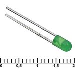 3 mm green 30 mCd 20, Светодиод , 3 мм, 30 мКД, угол излучения 20 градусов, зелёный