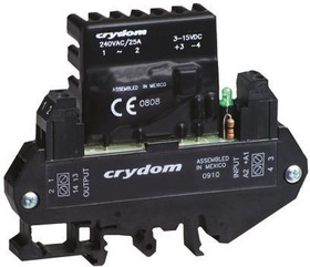 DRA1-SPF240D25R, Sensata Crydom Solid State Interface Relay, 15 V dc Control, 10 A rms Load, DIN Rail Mount
