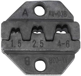 Фото 1/2 03B, Матрица для обжимного инструмента AP, 10х32х31 мм, сечение провода 1.5; 2.5; 4-6 мм2 (20-14AWG), углеродистая сталь