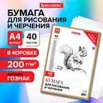 Бумага для черчения А4, 210х297 мм, 40 л., 200 г/м2, ватман ГОЗНАК КБФ ...