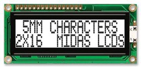 MC21605G6W-FPTLW-V2, MC21605G6W-FPTLW-V2 G Alphanumeric LCD Display White, 2 Rows by 16 Characters, Transflective