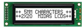 MC22005A6W-FPTLW-V2, MC22005A6W-FPTLW-V2 A Alphanumeric LCD Display White, 2 Rows by 20 Characters, Transmissive