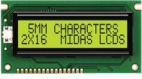 MC21605A6W-SPR-V2, MC21605A6W-SPR-V2 A Alphanumeric LCD Display, 2 Rows by 16 Characters, Reflective
