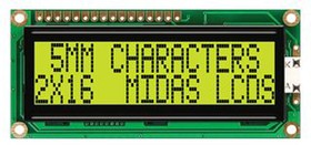 MC21605G6WD-SPTLY-V2, MC21605G6WD-SPTLY-V2 G Alphanumeric LCD Display Yellow-Green, 2 Rows by 16 Characters, Transflective