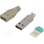 UP0003, Вилка; USB A; "папа"; на провод; без инструмента; PIN: 4